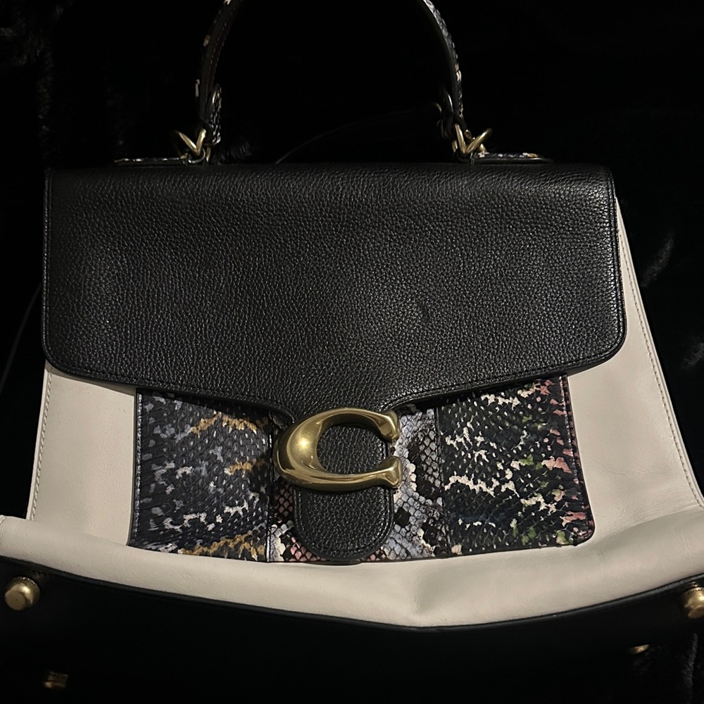Coach Black and Cream Satchel with Gold Accent